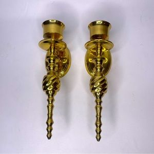 Set of 2 Lacquered Brass Scones, Made in India, Mid-Century for tapered candles